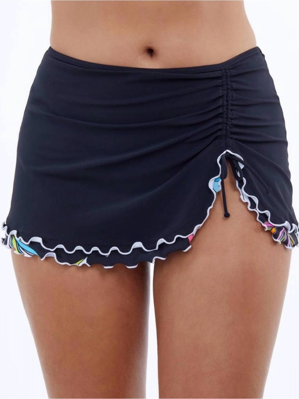 Profile By Gottex Black Ruched Side Drawstring Swim Skort 6